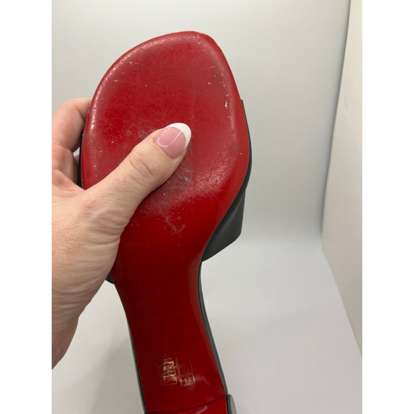 Christian Louboutin So CL Embossed Leather Mules Black Red Size 9.5/10 - Picture 11 of 11